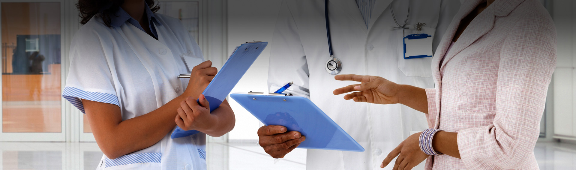 background - healthcare professional holding clipboards